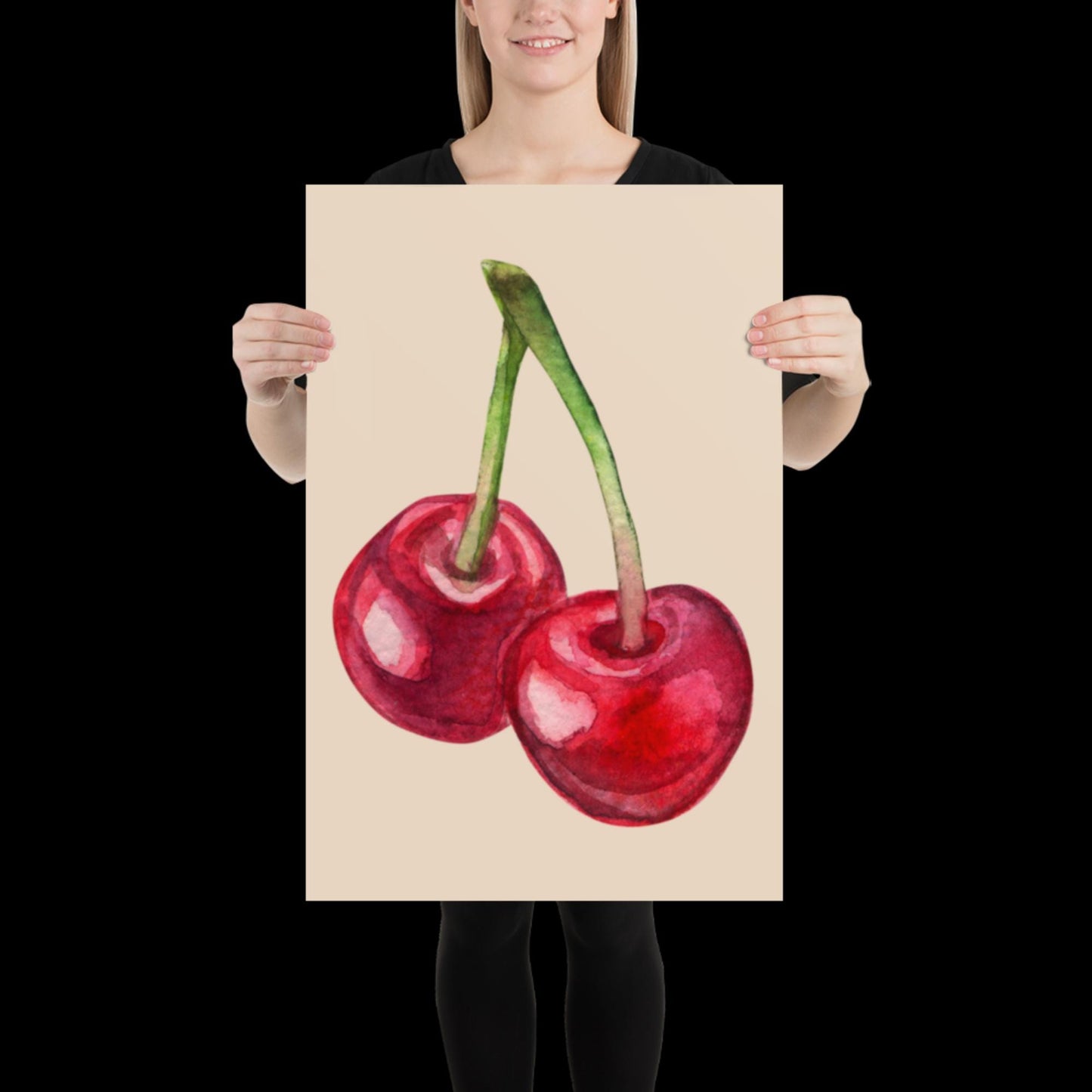 Watercolour Cherries Wall Print - Fruit Ibiza Colourful Funny Cute Birthday Christmas Gift Unique Printed Cowboy Leopard