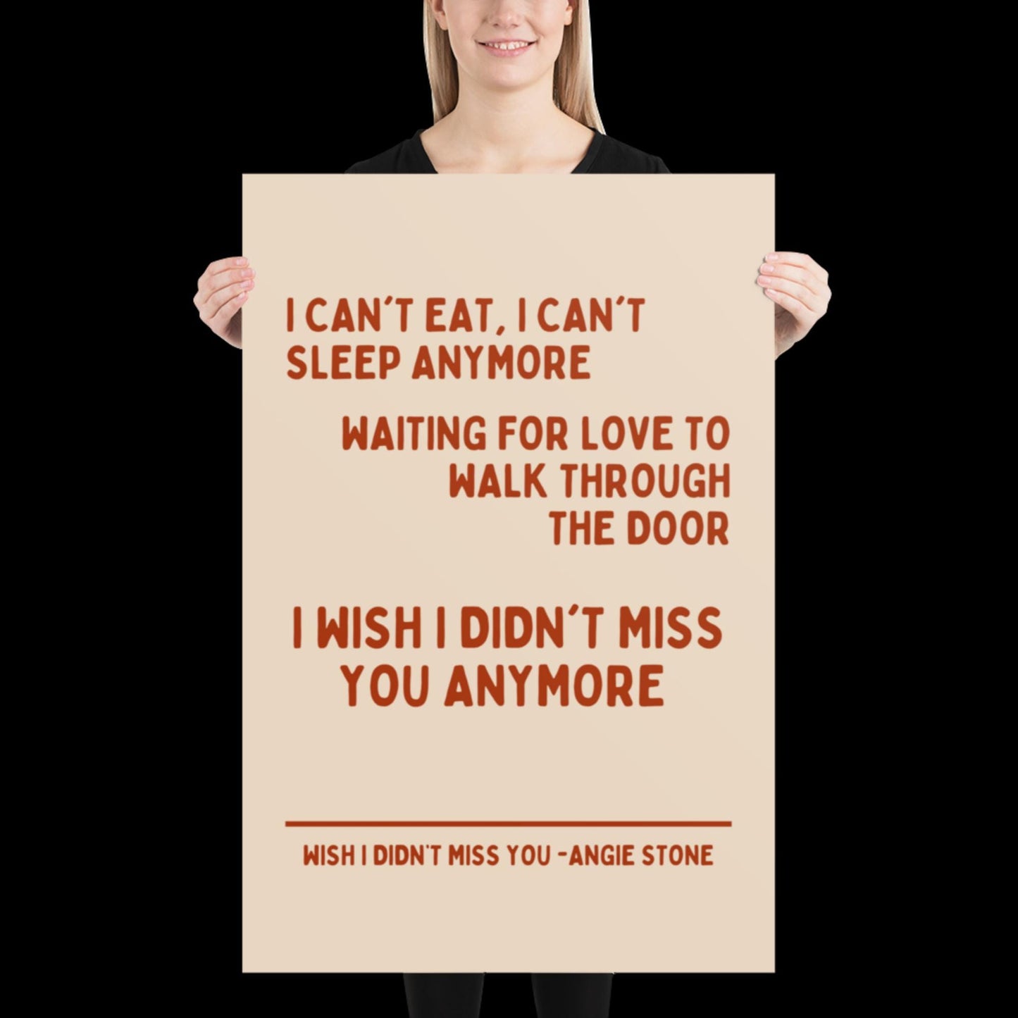 Wish I Didn't Miss You Angie Stone Inspired Print - Beige and Red - Lyric Ibiza Bold Typographic Colourful House Music Poster Groovy Disco