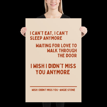 Wish I Didn't Miss You Angie Stone Inspired Print - Beige and Red - Lyric Ibiza Bold Typographic Colourful House Music Poster Groovy Disco