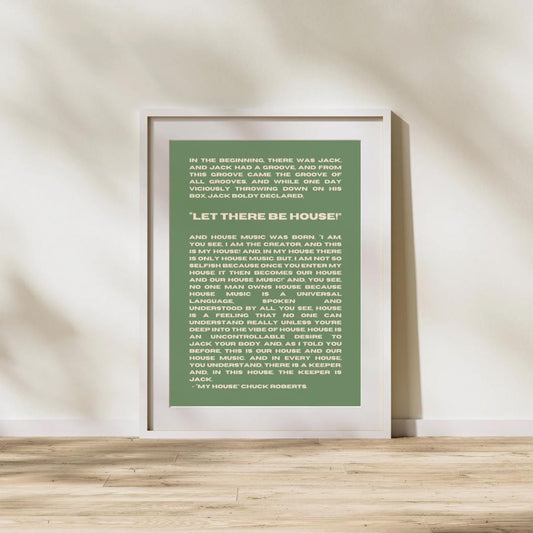 Let There Be House Green and Beige Wall Print - Ibiza Colourful Funny Cute Birthday Christmas Gift Unique Leopard Cocktail