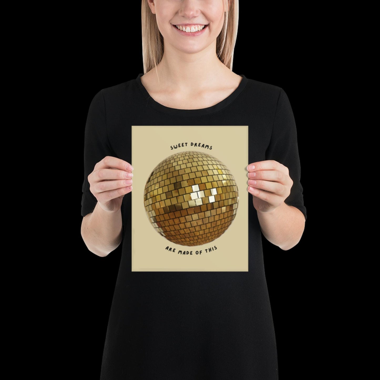 Sweet Dreams are Made of This Gold Disco Ball Wall Print -  Ibiza Colourful Funny Cute Birthday Art Gift Unique Funky House Music Poster