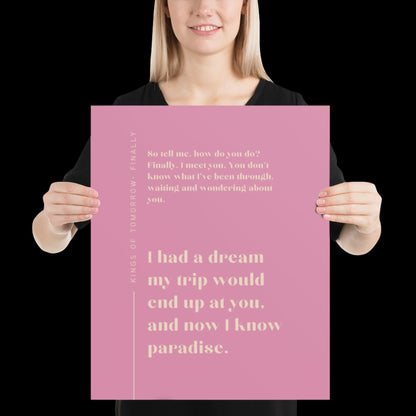 Finally Kings of Tomorrow Inspired Lyric Print Pink and Beige - Ibiza Funky Disco House Music A1 A2 A3 Typographic Disco Ball