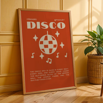 Disco Graphic Orange and Beige Monochrome Wall Print - Ibiza Colourful Funny Cute Birthday Art Gift Unique Funky House Music Poster Lyrics