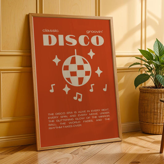 Disco Graphic Orange and Beige Monochrome Wall Print - Ibiza Colourful Funny Cute Birthday Art Gift Unique Funky House Music Poster Lyrics