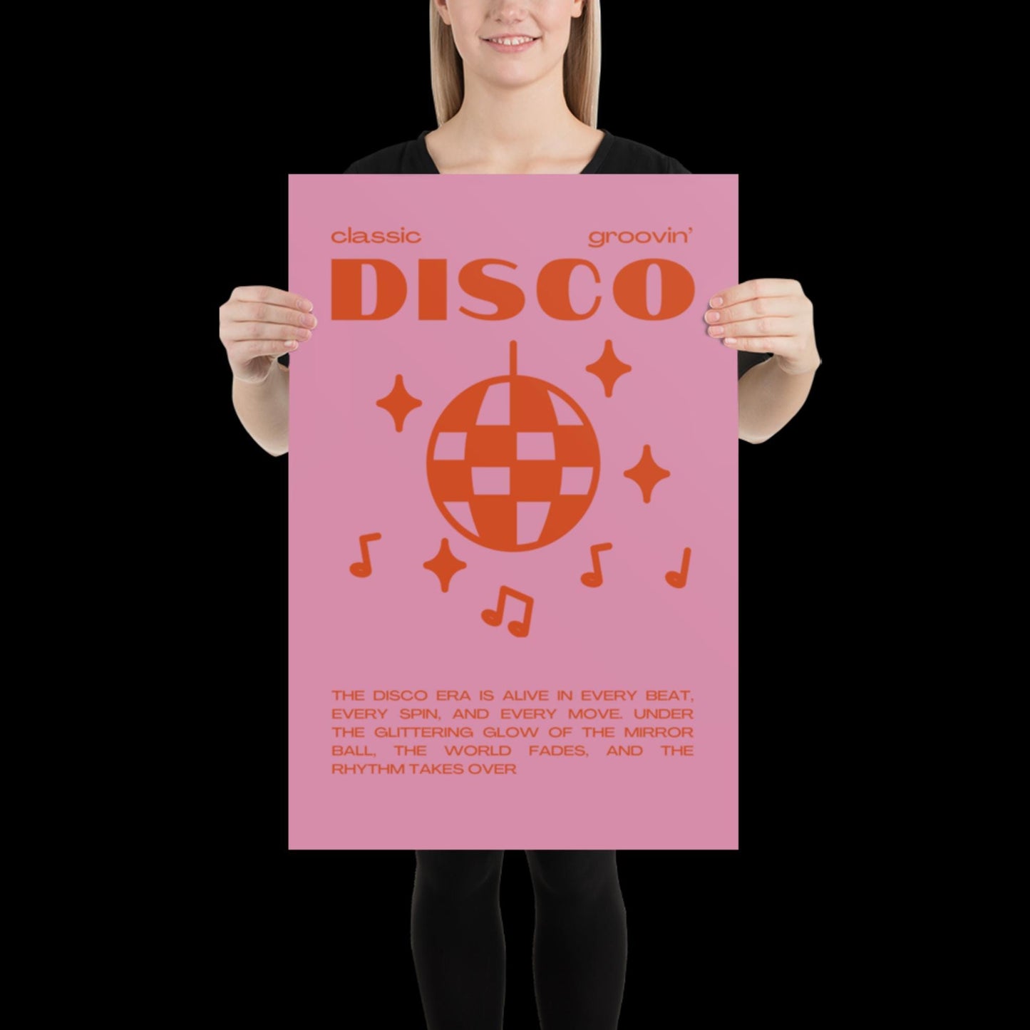 Disco Graphic Pink and Orange Monochrome Wall Print - Ibiza Colourful Funny Cute Birthday Art Gift Unique Funky House Music Poster Lyrics