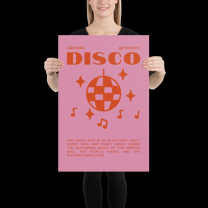 Disco Graphic Pink and Orange Monochrome Wall Print - Ibiza Colourful Funny Cute Birthday Art Gift Unique Funky House Music Poster Lyrics