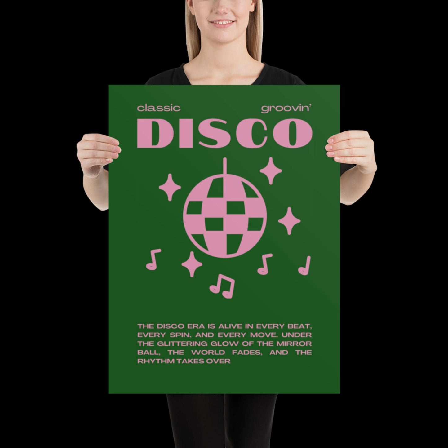 Disco Graphic Green and Pink Monochrome Wall Print - Ibiza Colourful Funny Cute Birthday Art Gift Unique Funky House Music Poster Lyrics