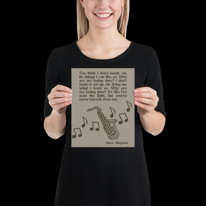 Jubel Klingande Inspired Print Silver Khaki - Song Lyric Music Poster Wall Art Typographic Lyrics Ibiza House Music Wall Decor Saxophone