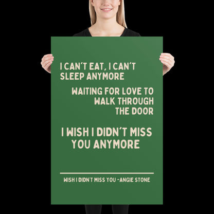 Wish I Didn't Miss You Angie Stone Inspired Print - Green and Beige - Lyric Ibiza Bold Typographic Colourful House Music Poster Groovy Disco