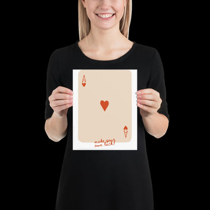 Make Your Own Luck Red and Beige Playing Card Print - Poster Wall Art Typographic Wall Decor Lyric Retro Funky Ibiza Groovy