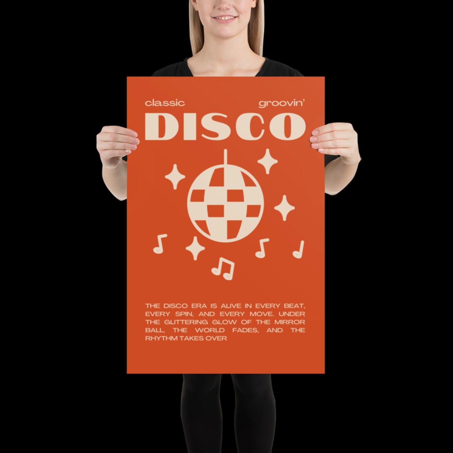 Disco Graphic Orange and Beige Monochrome Wall Print - Ibiza Colourful Funny Cute Birthday Art Gift Unique Funky House Music Poster Lyrics