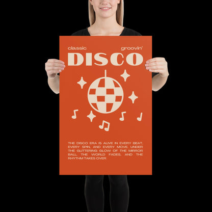 Disco Graphic Orange and Beige Monochrome Wall Print - Ibiza Colourful Funny Cute Birthday Art Gift Unique Funky House Music Poster Lyrics