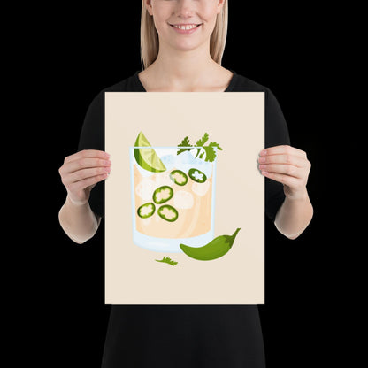 The Jalapeno Spicy Margarita Beige 001 Wall Print - Ibiza Colourful Funny Cute Birthday Christmas Gift Unique Cowboy Leopard Cocktail