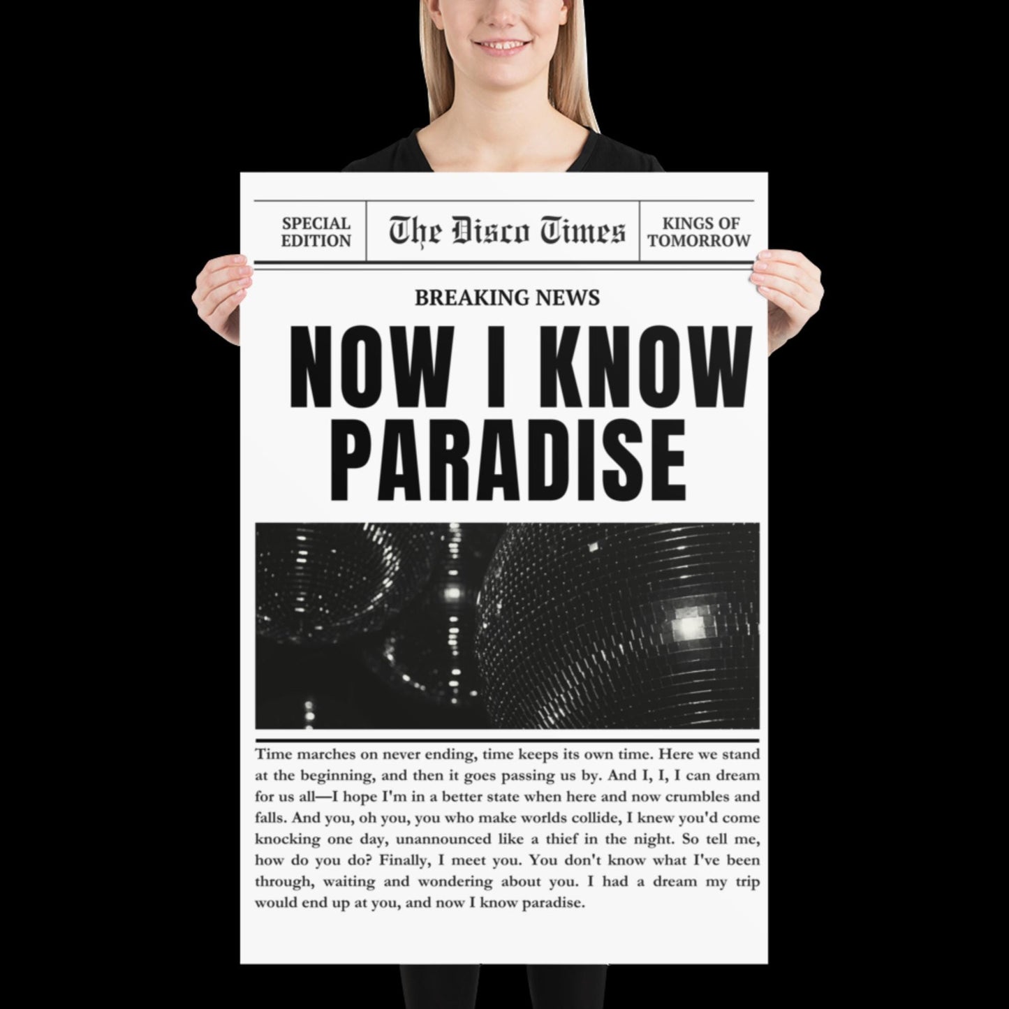 Finally Kings of Tomorrow Inspired Newspaper Lyric Print White and Black - Ibiza Funky Disco House Music A1 A2 A3 Typographic Ball