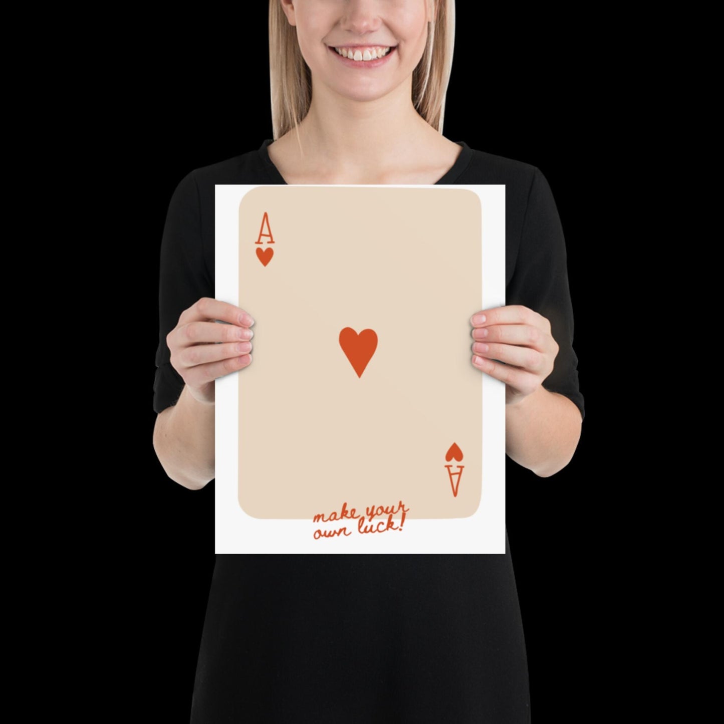Make Your Own Luck Red and Beige Playing Card Print - Poster Wall Art Typographic Wall Decor Lyric Retro Funky Ibiza Groovy