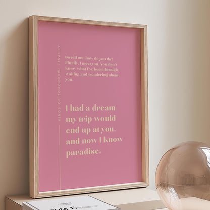 Finally Kings of Tomorrow Inspired Lyric Print Pink and Beige - Ibiza Funky Disco House Music A1 A2 A3 Typographic Disco Ball