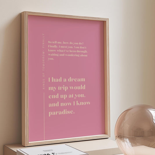 Finally Kings of Tomorrow Inspired Lyric Print Pink and Beige - Ibiza Funky Disco House Music A1 A2 A3 Typographic Disco Ball