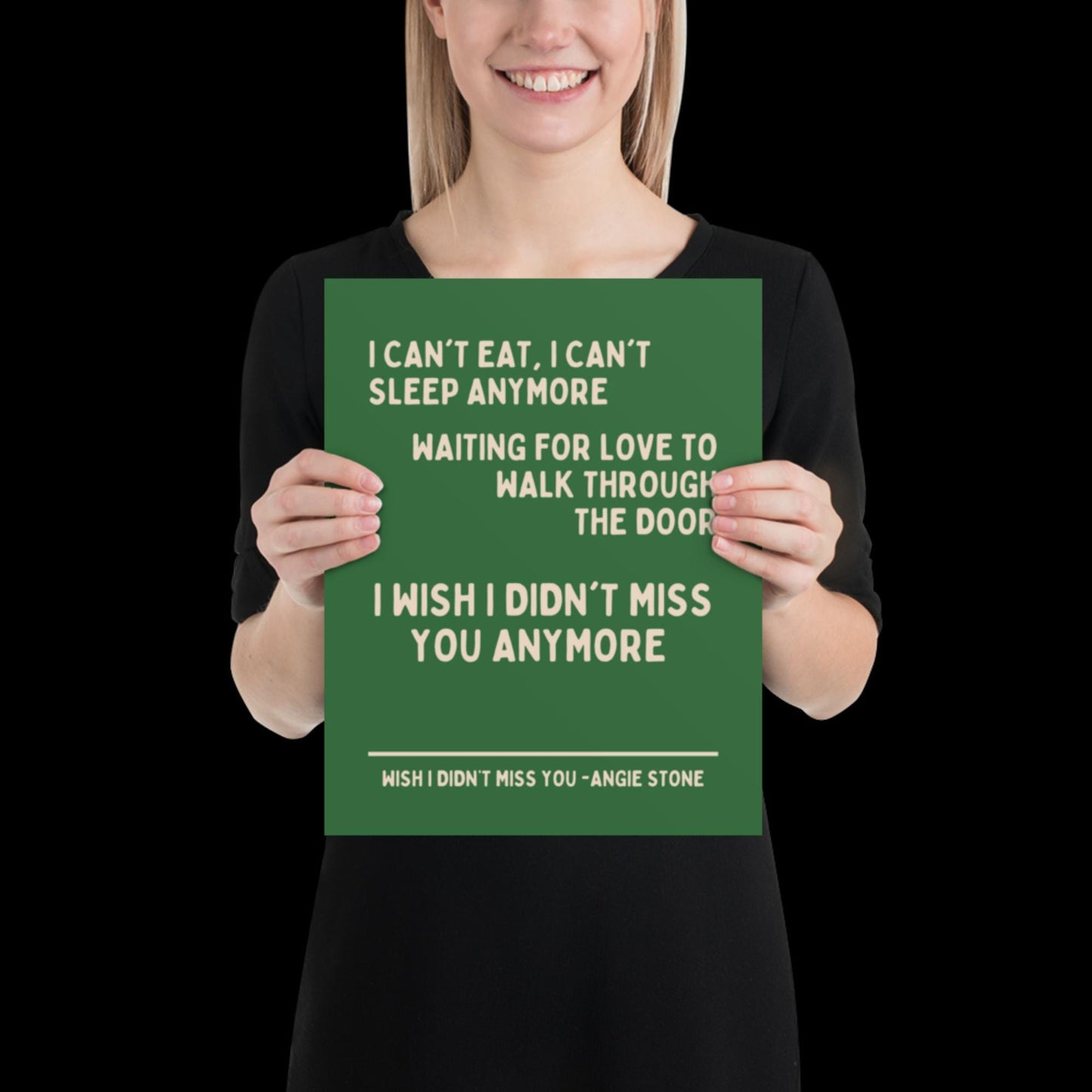 Wish I Didn't Miss You Angie Stone Inspired Print - Green and Beige - Lyric Ibiza Bold Typographic Colourful House Music Poster Groovy Disco