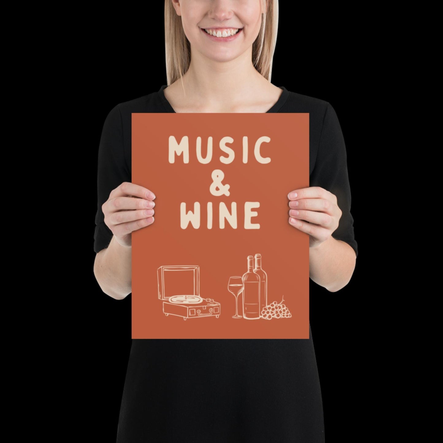 Music and Wine Orange and Beige Wall Print -  Ibiza Colourful Funny Cute Birthday Art Gift Unique Funky House Music Poster Lyrics Kitchen
