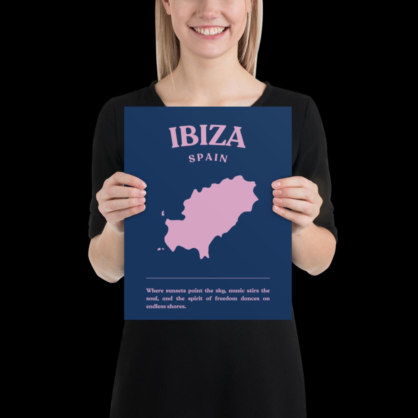 Ibiza Spain Navy Blue and Pink Wall Print - Ibiza Colourful Funny Cute Birthday Christmas Gift Unique Leopard Cocktail