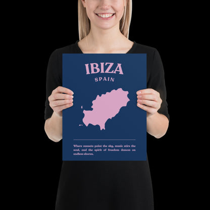 Ibiza Spain Navy Blue and Pink Wall Print - Ibiza Colourful Funny Cute Birthday Christmas Gift Unique Leopard Cocktail