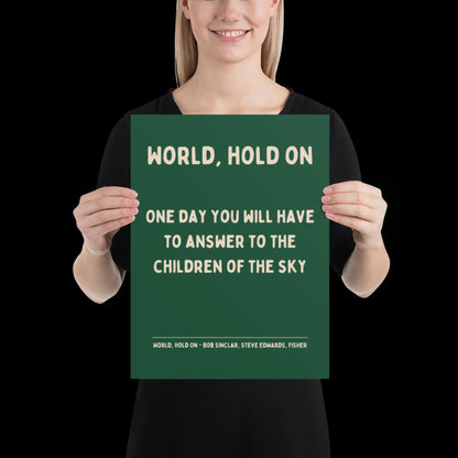 World Hold On Inspired Green and Beige Lyric Print - Ibiza Colourful Funky Typographic FISHER Bob Sinclar Gift Poster Ibiza House Music