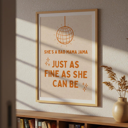 She's a Bad Mama Jama Carl Carlton Lyric Print | House Music Poster | Quote Print | Typographic | Disco Decor | Disco Ball Wall Print | Gift
