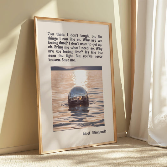 Jubel Klingande Inspired Sunset Disco Ball Print Beige - Song Lyric Music Poster Wall Art Typographic Lyrics Ibiza House Music Wall Decor