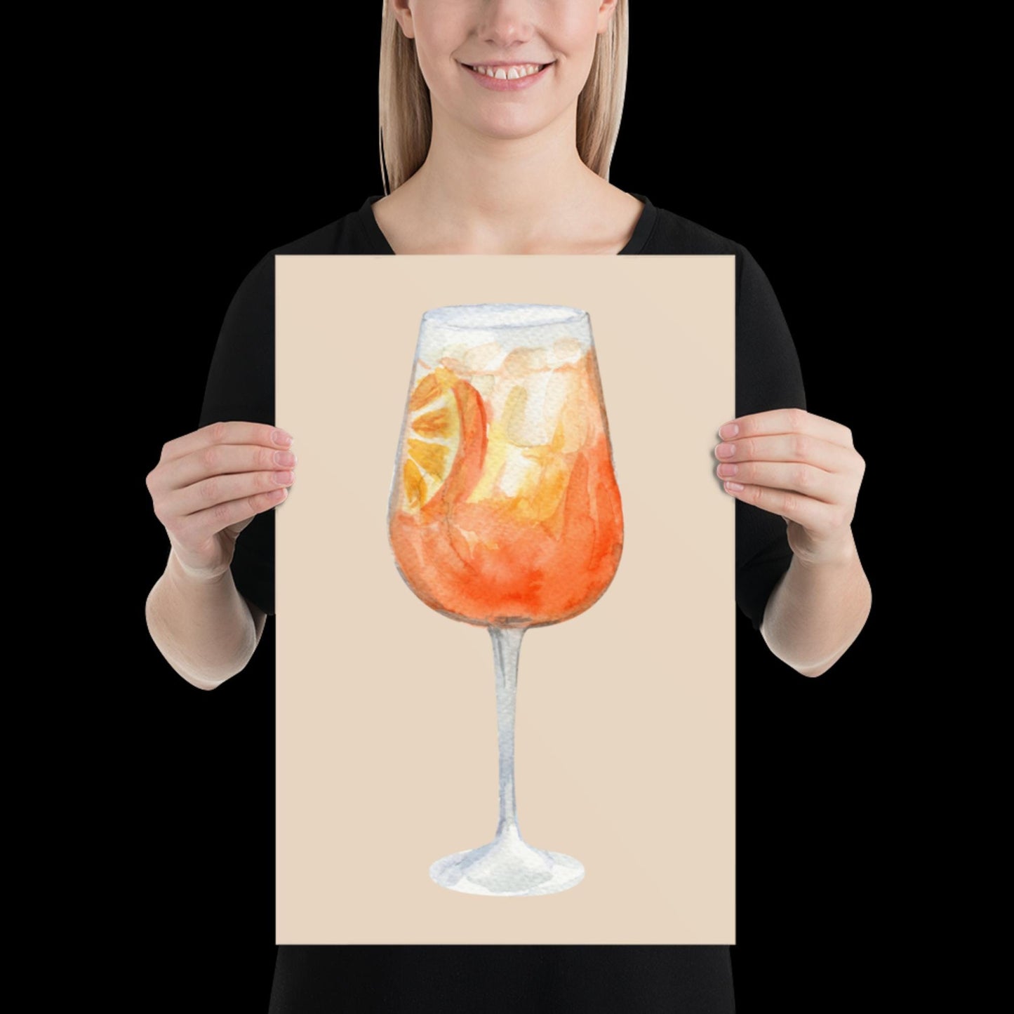 Watercolour Aperol Orange Cocktail Wall Print - Fruit Ibiza Colourful Funny Cute Birthday Christmas Gift Unique Printed Cowboy Leopard