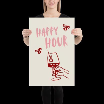 Happy Hour Print | Typographic Poster | Typographic | Trendy | Kitchen Artwork | Bar Cart Art | Drinks | Wall Decor | Gift | Aesthetic