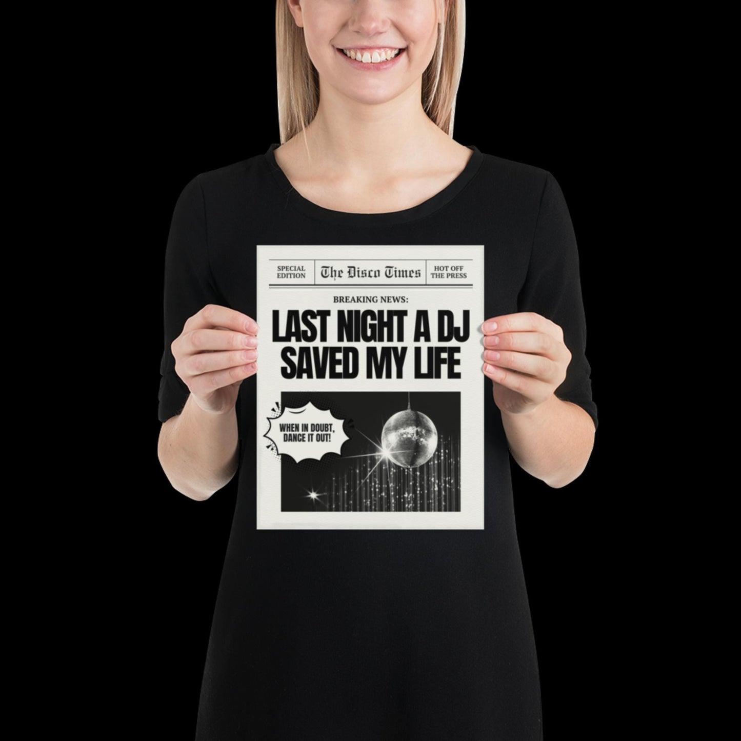 Last Night a DJ Saved My Life Newspaper Print | Retro | Disco Print | Music Poster | Wall Art | House Music | Typographic | Disco Ball